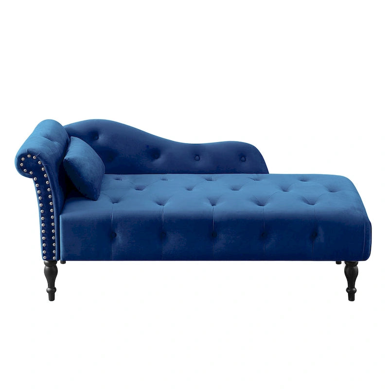 Chaise longue moderne de 60,6 po en velours capitonné avec pieds en bois massif et clous décoratifs