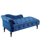 Chaise longue moderne de 60,6 po en velours capitonné avec pieds en bois massif et clous décoratifs