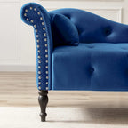 Chaise longue moderne de 60,6 po en velours capitonné avec pieds en bois massif et clous décoratifs