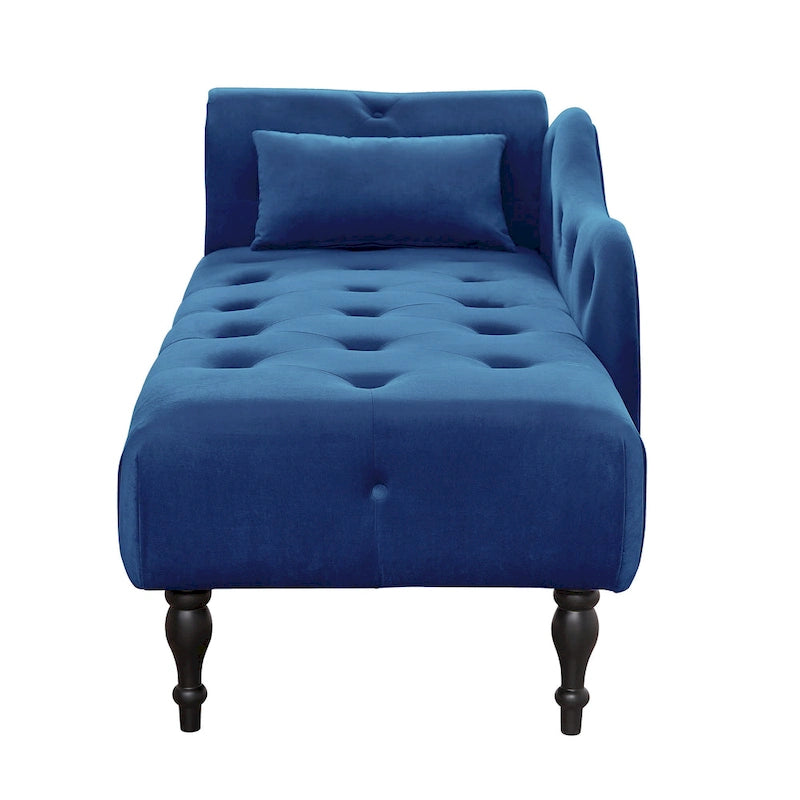 Chaise longue moderne de 60,6 po en velours capitonné avec pieds en bois massif et clous décoratifs