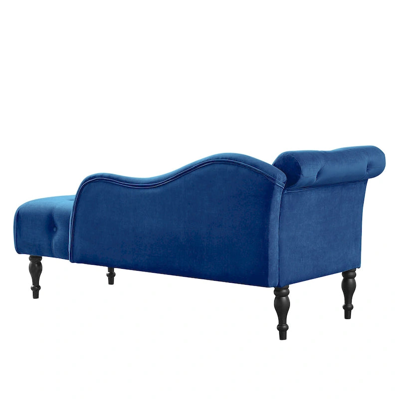 Chaise longue moderne de 60,6 po en velours capitonné avec pieds en bois massif et clous décoratifs