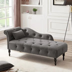 Chaise longue moderne de 60,6 po en velours capitonné avec pieds en bois massif et clous décoratifs