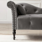 Chaise longue moderne de 60,6 po en velours capitonné avec pieds en bois massif et clous décoratifs