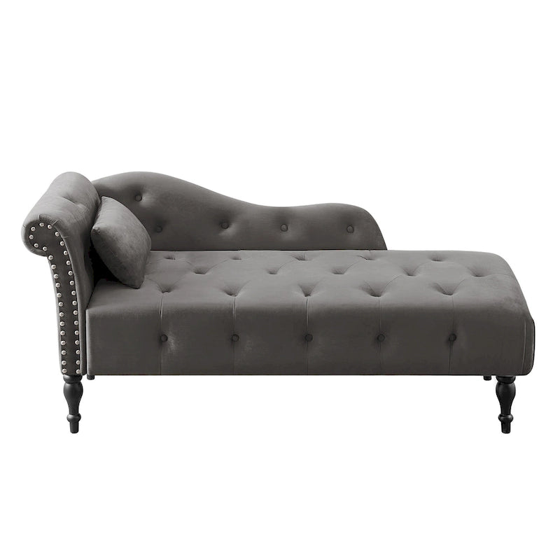 Chaise longue moderne de 60,6 po en velours capitonné avec pieds en bois massif et clous décoratifs