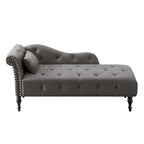 Chaise longue moderne de 60,6 po en velours capitonné avec pieds en bois massif et clous décoratifs