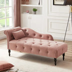 Chaise longue moderne de 60,6 po en velours capitonné avec pieds en bois massif et clous décoratifs
