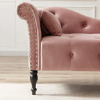 Chaise longue moderne de 60,6 po en velours capitonné avec pieds en bois massif et clous décoratifs