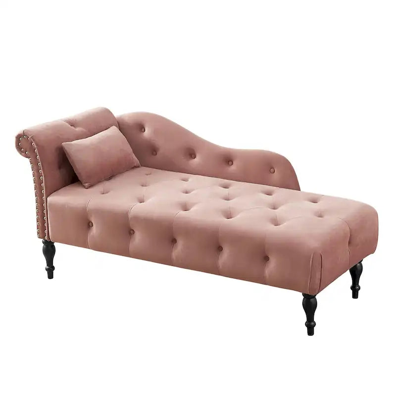 Chaise longue moderne de 60,6 po en velours capitonné avec pieds en bois massif et clous décoratifs