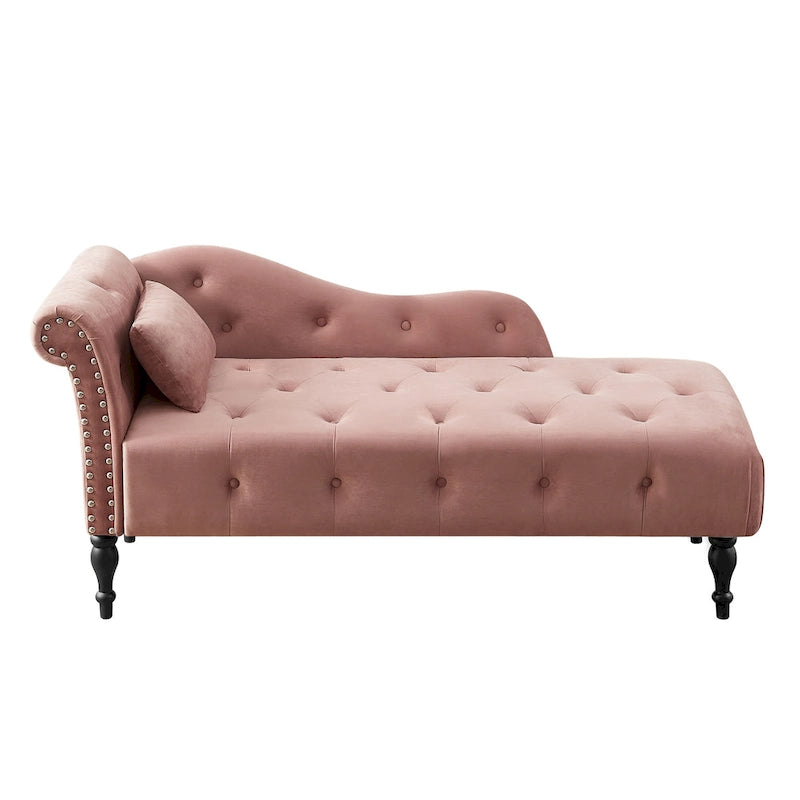 Chaise longue moderne de 60,6 po en velours capitonné avec pieds en bois massif et clous décoratifs