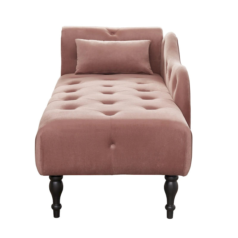 Chaise longue moderne de 60,6 po en velours capitonné avec pieds en bois massif et clous décoratifs