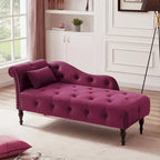 Chaise longue moderne de 60,6 po en velours capitonné avec pieds en bois massif et clous décoratifs
