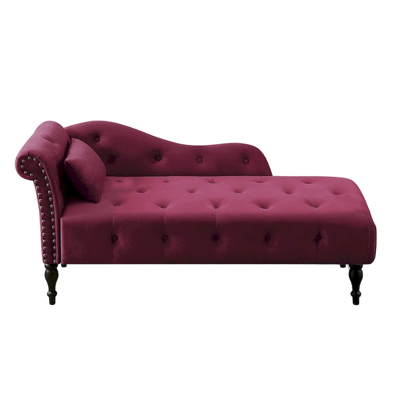 Chaise longue moderne de 60,6 po en velours capitonné avec pieds en bois massif et clous décoratifs
