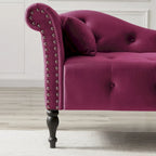 Chaise longue moderne de 60,6 po en velours capitonné avec pieds en bois massif et clous décoratifs