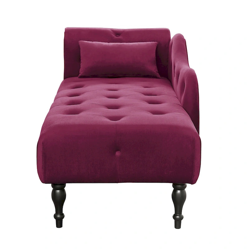 Chaise longue moderne de 60,6 po en velours capitonné avec pieds en bois massif et clous décoratifs