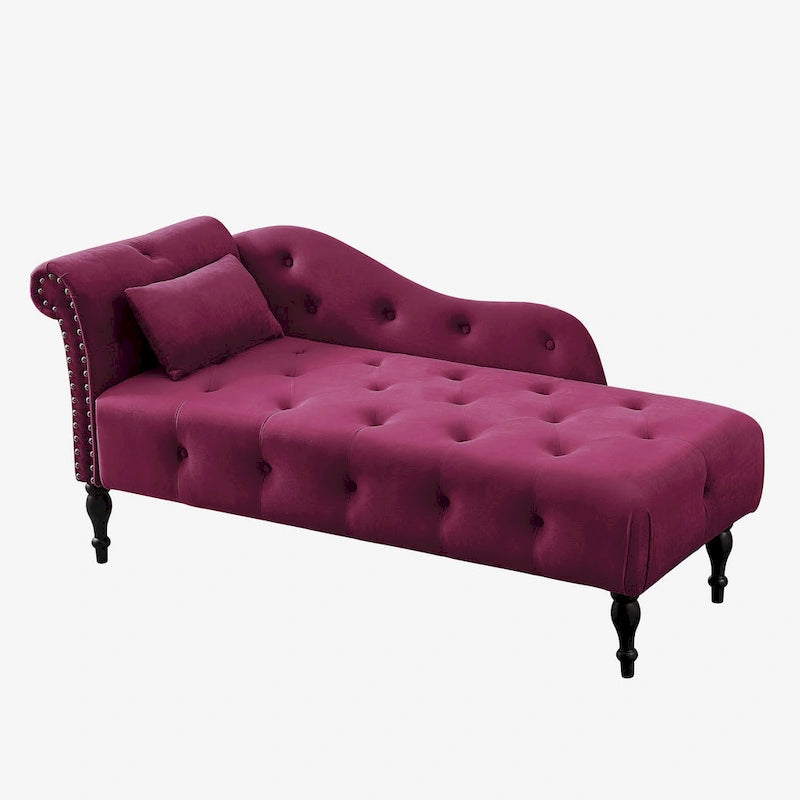 Chaise longue moderne de 60,6 po en velours capitonné avec pieds en bois massif et clous décoratifs