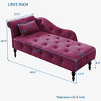 Chaise longue moderne de 60,6 po en velours capitonné avec pieds en bois massif et clous décoratifs