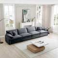 Canapé modulable 4 places en velours côtelé gris 150, 6 oreillers