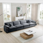 Canapé modulable 4 places en velours côtelé gris 150, 6 oreillers