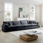 Canapé modulable 4 places en velours côtelé gris 150, 6 oreillers