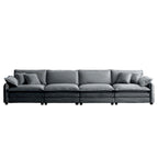 Canapé modulable 4 places en velours côtelé gris 150, 6 oreillers