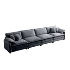 Canapé modulable 4 places en velours côtelé gris 150, 6 oreillers