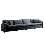 Canapé modulable 4 places en velours côtelé gris 150, 6 oreillers