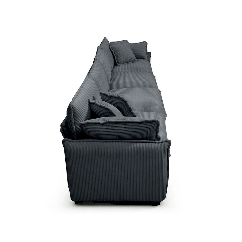 Canapé modulable 4 places en velours côtelé gris 150, 6 oreillers