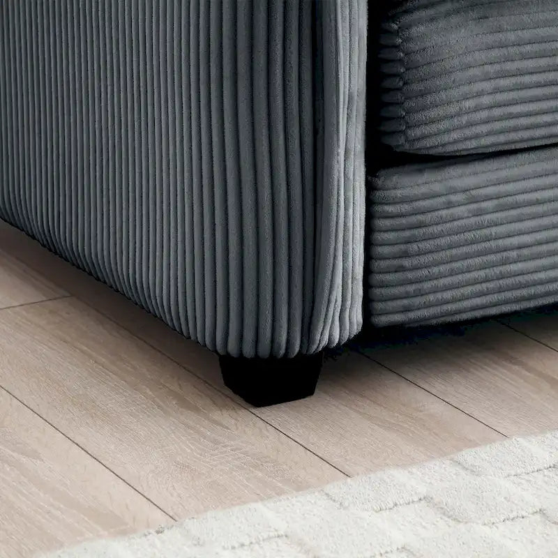 Canapé modulable 4 places en velours côtelé gris 150, 6 oreillers