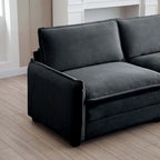 Canapé modulable 4 places en velours côtelé gris 150, 6 oreillers