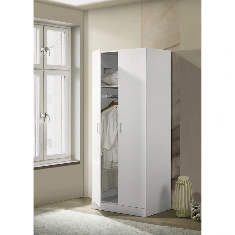 19 armoires modernes à double porte avec étagère de rangement et tringle à vêtements pour chambre à coucher