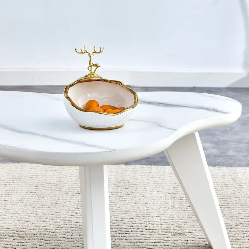 Ensemble de 2 tables basses modernes en forme de nuage avec pieds en bois massif et plateau en MDF pour salon