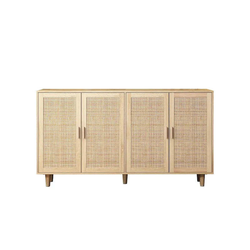Bahut de rangement décoratif moderne en rotin à 4 portes avec étagères réglables pour chambre à coucher, salon