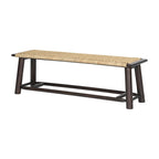 Banc en rotin et bois massif style ferme moderne - Banc intérieur et extérieur couvert de 150 cm Fini noyer Design multifonctionnel