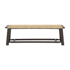Banc en rotin et bois massif style ferme moderne - Banc intérieur et extérieur couvert de 150 cm Fini noyer Design multifonctionnel