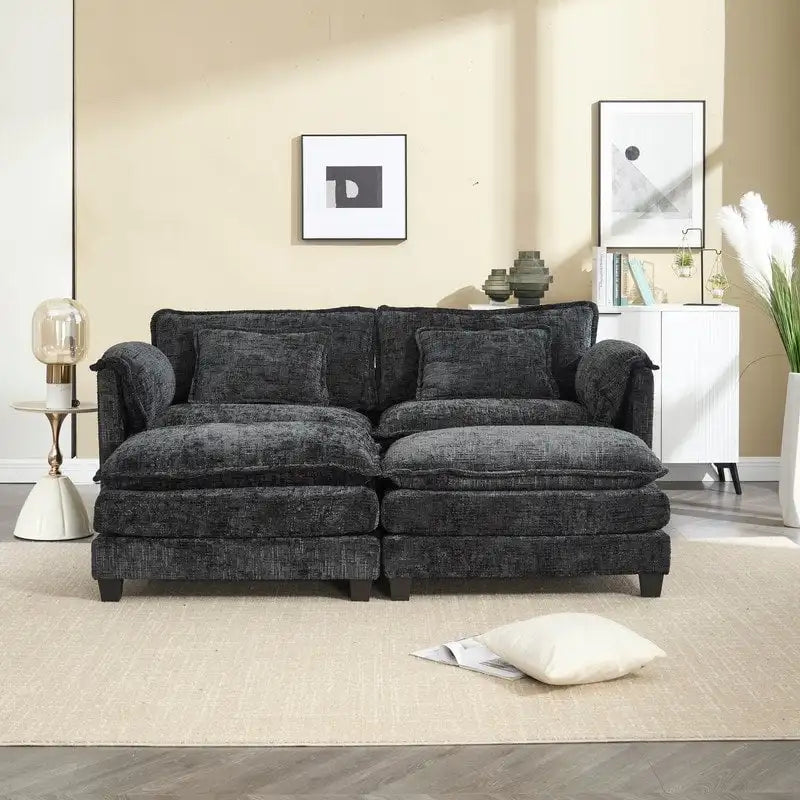 Canapé rembourré en chenille 76,77 avec 2 poufs