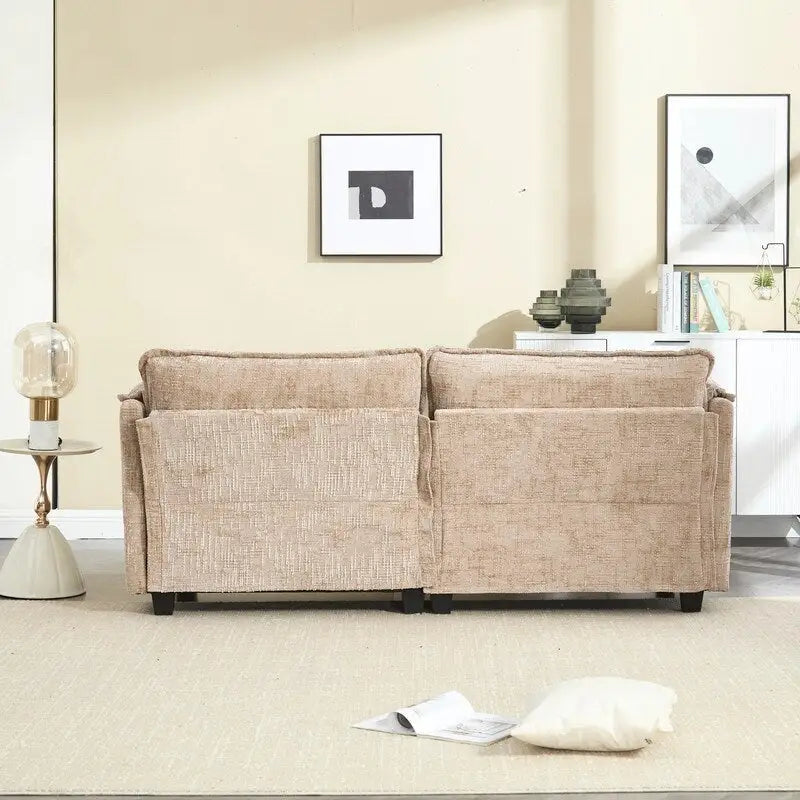 Canapé rembourré en chenille 76,77 avec 2 poufs