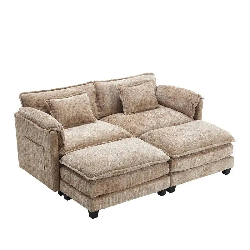 Canapé rembourré en chenille 76,77 avec 2 poufs