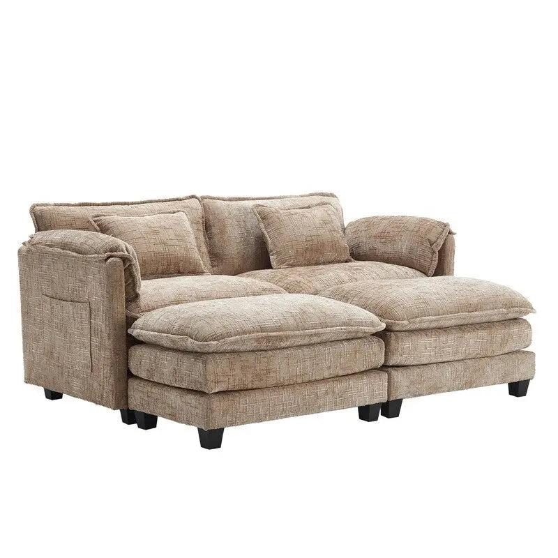 Canapé rembourré en chenille 76,77 avec 2 poufs