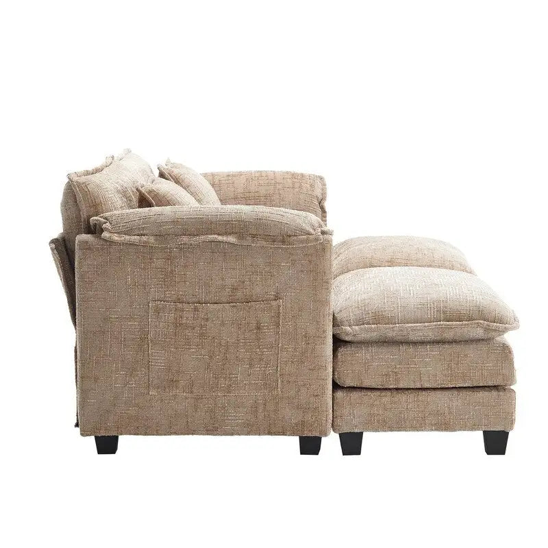 Canapé rembourré en chenille 76,77 avec 2 poufs