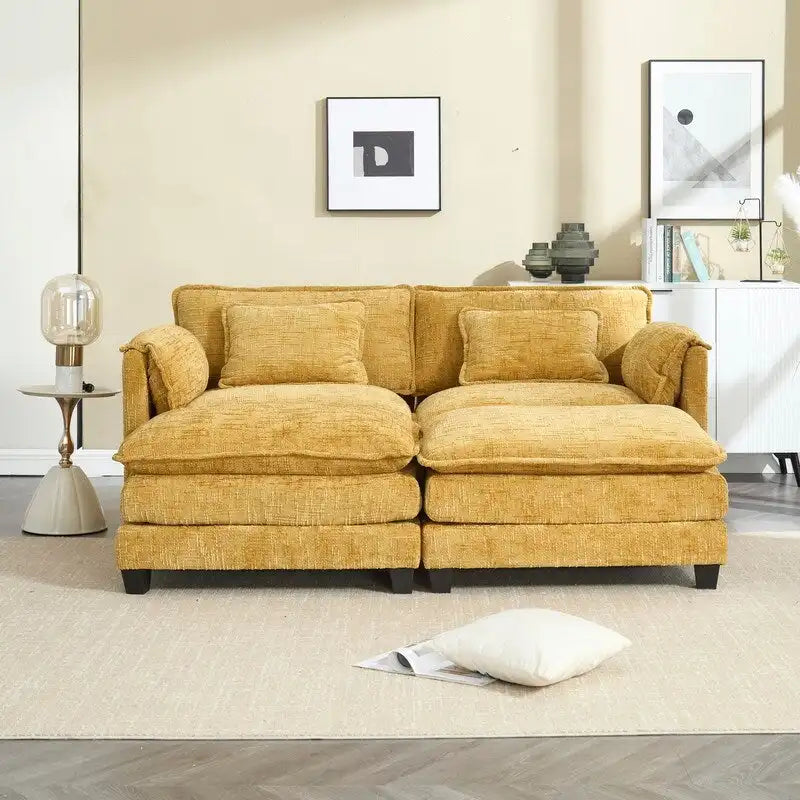 Canapé rembourré en chenille 76,77 avec 2 poufs