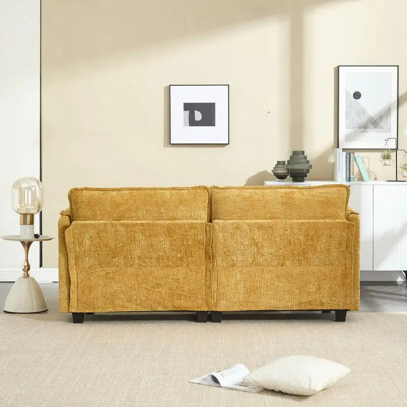Canapé rembourré en chenille 76,77 avec 2 poufs