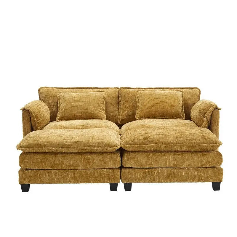 Canapé rembourré en chenille 76,77 avec 2 poufs