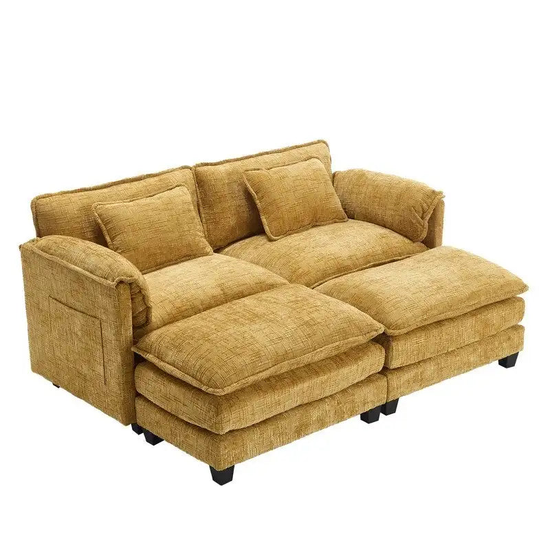 Canapé rembourré en chenille 76,77 avec 2 poufs