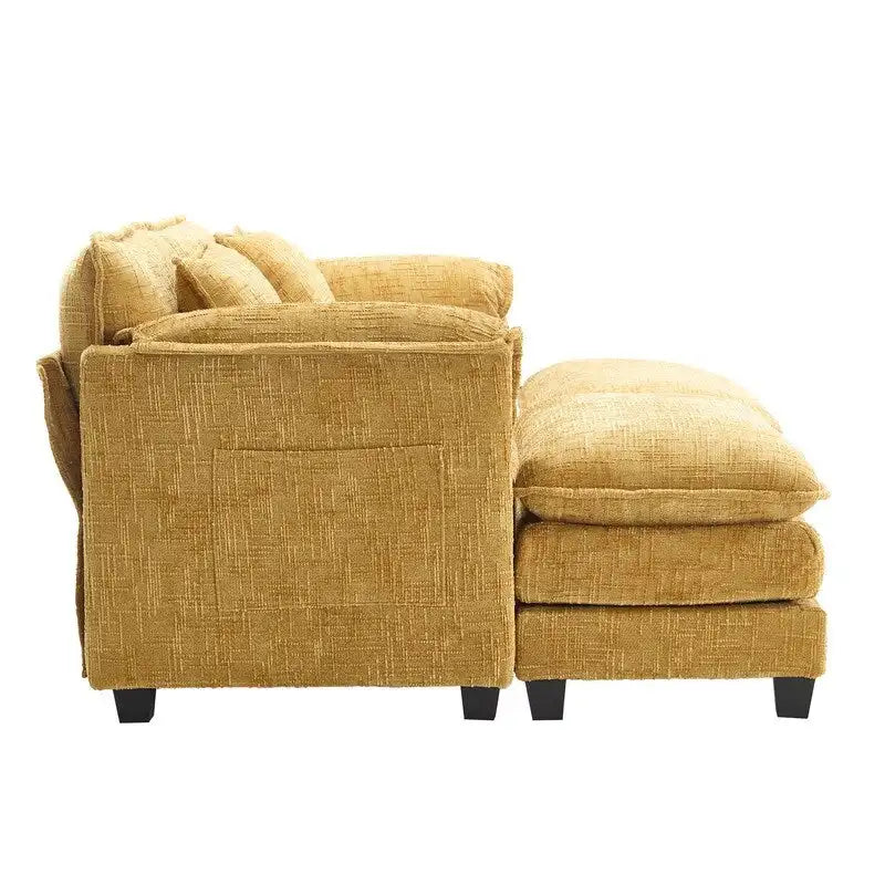 Canapé rembourré en chenille 76,77 avec 2 poufs
