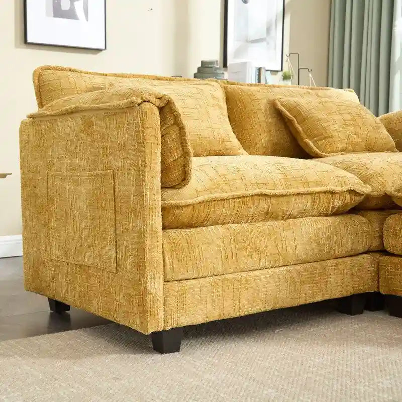 Canapé rembourré en chenille 76,77 avec 2 poufs