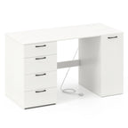 Bureau à Domicile 135 cm avec Ports USB, Prises et Tiroirs de Rangement