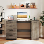 Bureau à Domicile 135 cm avec Ports USB, Prises et Tiroirs de Rangement