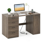 Bureau à Domicile 135 cm avec Ports USB, Prises et Tiroirs de Rangement