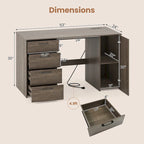Bureau à Domicile 135 cm avec Ports USB, Prises et Tiroirs de Rangement
