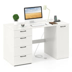 Bureau à Domicile 135 cm avec Ports USB, Prises et Tiroirs de Rangement